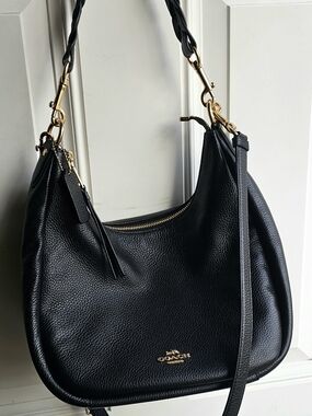 Coach Jules Black Leather Hobo with Gold Hardware